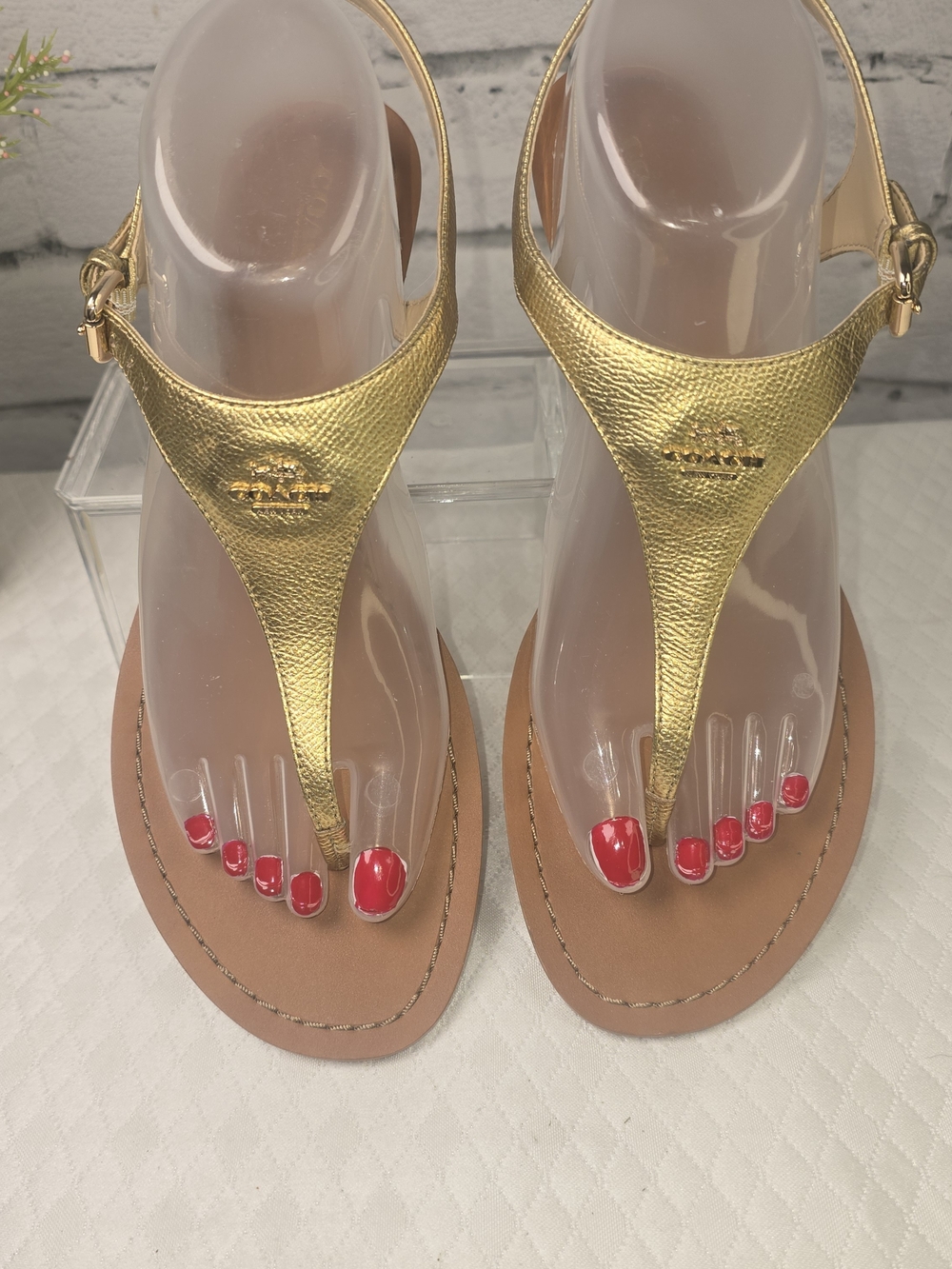 COACH CHEYANNE T-STRAP GOLD METALLIC SANDALS SMALL WEDGE HEEL WOMENS 9.5 - Picture 6 of 9